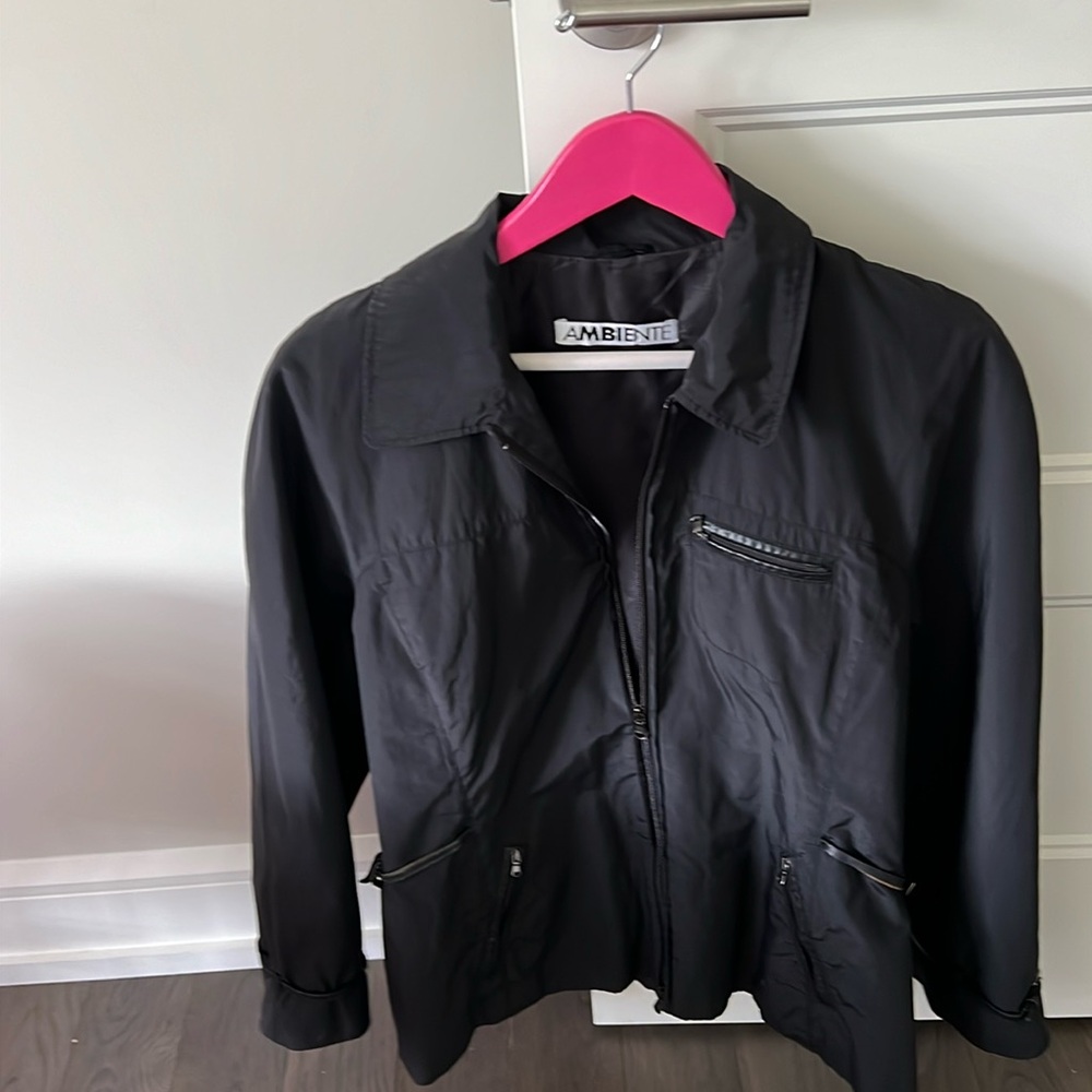 A Go to Short jacket, size 8, black,for fall or spring, tasteful leather accents